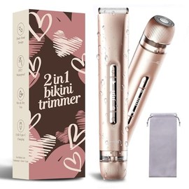 Bikini Trimmer for Women,2 in 1 Dual Head Bikini Shaver & Body Shaver,Cordless & Waterproof Electric Razor for Women, Painless Hair Removal with Silky Glow Finish,New Pink Rose2