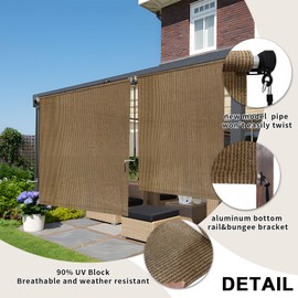 KANAGAWA Outdoor Roller Shade 6'X8' Walnut Exterior Cordless Patio Roll Up Shades for Outside Pergola Porch, Outdoor Blinds for Patio