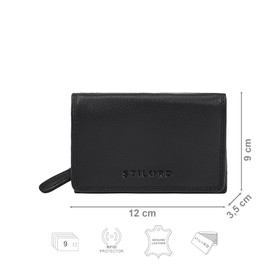 STILORD 'Bloom' Vintage Small Ladies Purse Leather with Coin Purse RFID Protection Mini Clutch Card Holder Wallet Genuine Leather Wallet for Women with Zip - 9 Card Slots, Colour:Black
