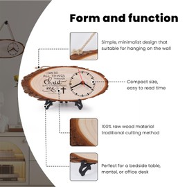 LJZTYX Christian Gifts,Wooden Clock,Desktop Clock,Wooden Silent Wall Clock,Religious Gifts Inspirational Gifts Bible Verse Gifts Birthday Gifts (Philippians 4:13)