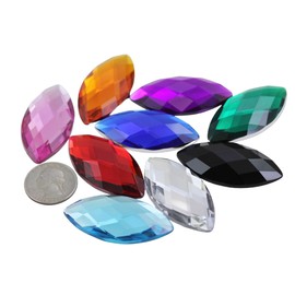 Allstarco 50x25mm Jet Black H101 Large Flat Back Navette Acrylic Rhinestones Large Cosplay Gems Marquise Embelishments DIY Crafts - 2 Pieces