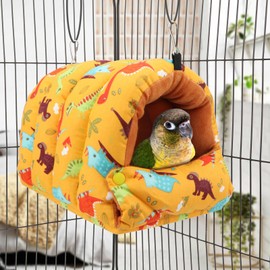 Wontee Bird Nest House Winter Warm Snuggle Hut Bird Bed Hanging Hammock for Parrots Budgies Parakeets Caique Senegal Cockatiels Conures (Dark Yellow, Large)