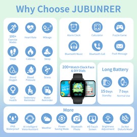 JUBUNRER Kids Smart Watch for Boys Girls Heart Rate Sleep Monitor Pedometer Step Counter Bluetooth Call Sport Alarm Clock Games Calculator Phone Kids Fitness Activity Trackers Gifts- for Age 3+ Teens