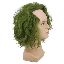 VGbeaty Adult Men Bald Short Bob Curly Dark Green Joker Wig Halloween Cosplay Anime Costume Wig