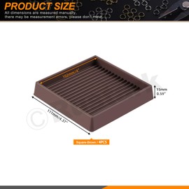 Rustark 4Pcs 100mm 4 Inch Brown Square Rubber Caster Cups Non Slip Furniture Square Pads Coasters Square Pads Hardwoods Floors Protectors Non Skid Square Furniture Feet Cap for Bed Couch Tables Chair