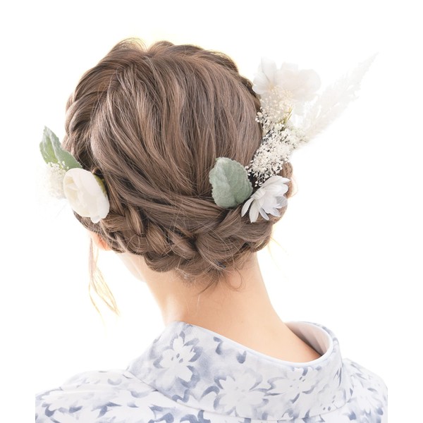 Soubien sbn-kaz10018 Coming of Age Ceremony, Hair Ornament, White, Green, Dried Flowers, Artificial Flowers, Blush Grass, 11 Set, E, Artificial Flower Set, 05/11 Set