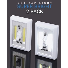VIBELITE Closet Light, Battery Operated Switch Light, Tap Light, Touch, Push Night Lights, Wall Wireless Mount Under Cabinet, Shelf, Shed, Kitchen, Garage, Attic, RV, Lighting Installations (2-Pack)