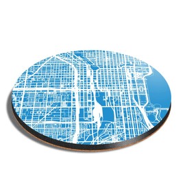 1 x Round Coaster - Chicago USA Urban Street Map Cork Backed MDF Glossy Tea Coffee Accessory #3187