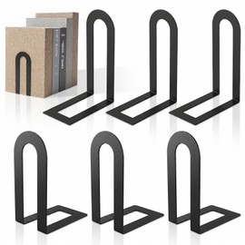 6 Pcs Modern Metal Bookends for Shelves, Metal Small Book Ends Book Shelf Organizer Minimalist Book Ends for Books/Movies/CDs, Decorative Bookends for Home Office, 5.5 x 3.75 x 2.25inch (Black)