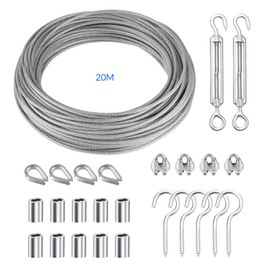 YEYIT 26 Pcs Cable Rope Kit 20M Heavy-duty 304 Stainless Steel PVC Coated Steel Wire Rope Aluminum Crimp Sleeve and Thimble,Garage Door Wire Cable Kit for String Lamp Light Suspension,Gardening cord