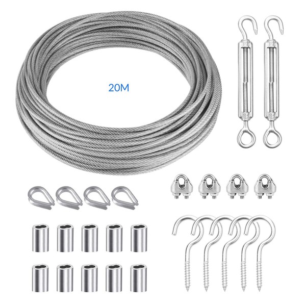 YEYIT 26 Pcs Cable Rope Kit 20M Heavy-duty 304 Stainless