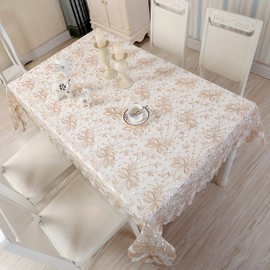 Lace Tablecloth Rectangular Jacquard Embroidered Table Cloth, Vintage Chic Overlay Table Cover for Wedding Banquet Birthday Party Formal Dining Table Decor, Coffee White, 60×87in