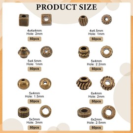 NBEADS 400 Pcs Tibetan Style Alloy Spacer Beads, 8 Styles Mixed Metal Bead Round/Bicone/Column/Donut/Rondelle Alloy Loose Beads for DIY Jewelry Craft Making, Antique Bronze