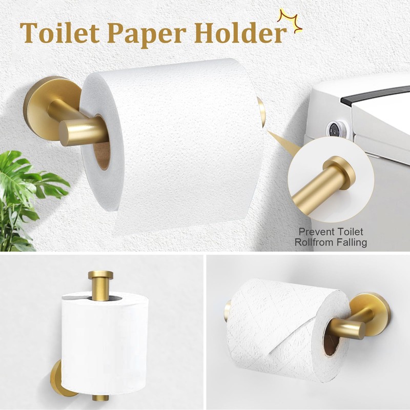 TURS Brushed Gold 5 Piece Bathroom Hardware Set, SUS304 Stainless