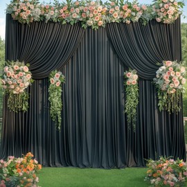 4 Panels Black Backdrop Curtain for Parties Wrinkle Free Black Photo Curtains Backdrop Drapes Fabric Decoration for Birthday Party Wedding 20ft(W) x 10ft(H)