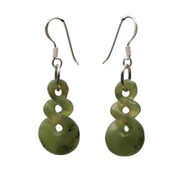 81stgeneration Double Pikorua Nephrite Jade Green Stone Earrings .925 Sterling Silver for Women, Gemstone, Jade