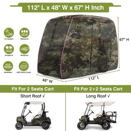 EZGO, Club Car, Yamaha Golf Cart Covers - 420D Oxford, Waterproof, Windproof, Dustproof - 2/4 Passenger Camouflage