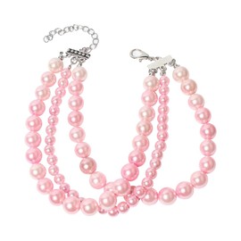 GSHLLO 3 Rows Pearl Dog Necklace Faux Pearl Dog Collar Pet Pearl Necklace Collar Small Dog Beaded Necklace Adjustable Cat Pearl Collar Cute Puppy Necklace Fancy Pet Costume Accessory