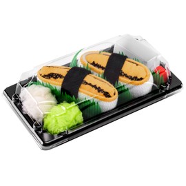 SUSHI SOCKS BOX - 1 pair Tamago Nigiri - Funny GIFT! Packed Like REAL Sushi, Original Colourful Pattern, COTTON RICH Socks SIZE UK 7-11 EU 41-46|High Quality, Oeko-Tex Certificate, Made in Europe