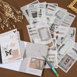 PLIGREAT 80 Sheets Vintage Washi Scrapbook Paper Stickers Aesthetic Butterfly Theme Scrapbooking Supplies Old Fashion Retro Stickers Book for Junk Journaling Scrapbooking DIY Craft