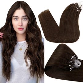 Hetto Micro Ring Hair Extensions Brown Human Hair Thick Micro Ring Hair Extensions Real Human Hair Invisible Straight Micro Loop Hair Extensions Dark Brown 50g 18Inch