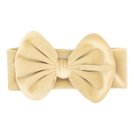 HAIRBOWS Toddler Girl Teen Stretch Velour Velvet-Feel Wide Headband Head Wrap with Bowtie in Antique White