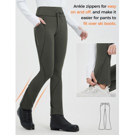 baleaf Thermal Leggings for Women with Pockets Waterproof Insulated Warm High Waisted Fleece Lined Snow Yoga Pants Winter Cold Weather Amy GreenXL