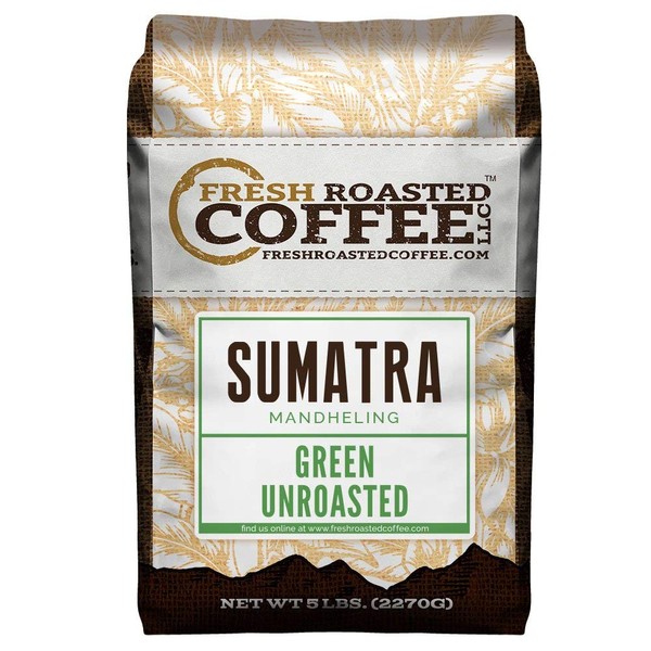 Fresh Roasted Coffee LLC, Green Unroasted Sumatra Mandheling Coffee Beans, 5 Pound Bag