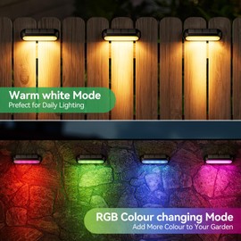 Ahaorigin Solar Outdoor Lights for Deck 4 Pack, Upgraded RGB Solar Fence Lights with Color Changing & Warm White Mode, Waterproof LED Solar Powered Light for Yard, Wall, Stairs, Pool and Step Decor