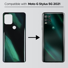 Compatible with Moto G Stylus 5G 2021 Back Cover Replacement, Back Housing Door with Pre-Cut Tape for G Stylus 5G 2021 XT2131, with Toolkit & Instruction, Cosmic Emerald