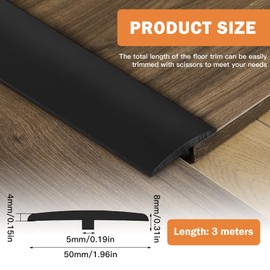 YushengTai übergangsprofil, T Profil übergangsprofil Selbstklebend 5cm×3m, Türschwellen Leiste übergangsleiste Wird für Gelenke Zwischen Zwei Etagen Verwendet （Schwarz, 5cm×3m）