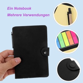 Pack of 2 Kraft Paper Notebook with Sticky Notes, Sticky Notes Set with Pen, Colourful Sticky Notes, Post it Notepad for School, Office, Travel, Notes, Black and Blue (D)