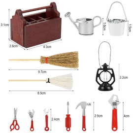 Gnome Tool Set, 12 Pieces Mini Gnome Tool Box, Miniature Dollhouse Accessories, Wood, Gnome Accessories, Christmas for 1:12 Dollhouse, Miniature Garden Decoration, Mini Tool Box Wood with Tools
