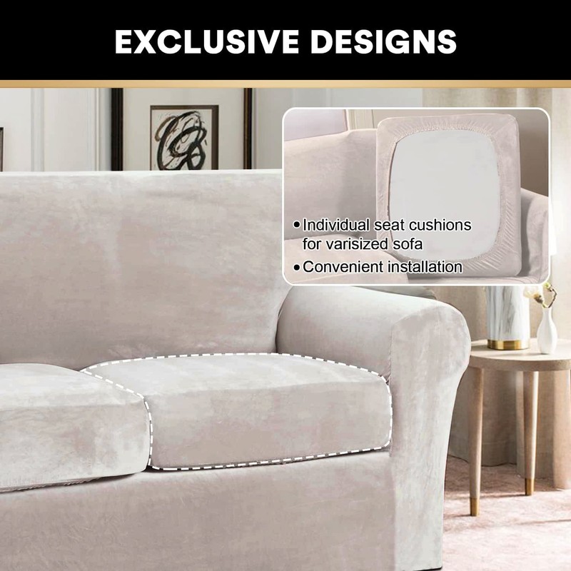 PrinceDeco Velvet Couch Covers for Sofa Soft 4 Pieces Couch