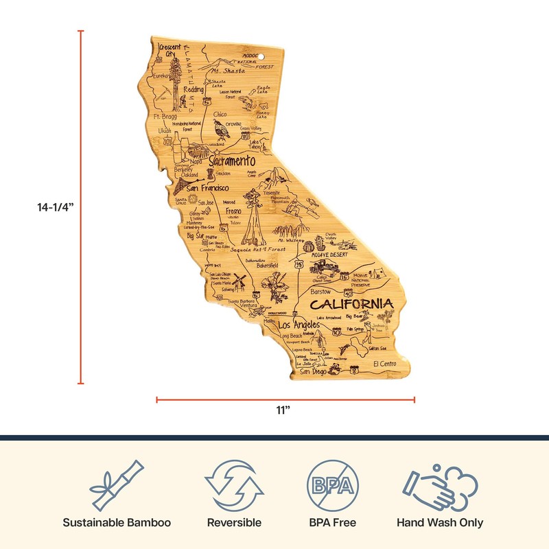 Totally Bamboo Destination California State Shaped Cutting Board, Charcuterie and