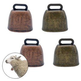 4 Pack Small Brass Bell Cow Metal Grazing Copper Bells Long Distance Horse Sheep Iron Bells Cattle Farm Animal Loud Bronze Bell Cats Pet Anti-Theft Accessories for Christmas Decoration (Green, Red)