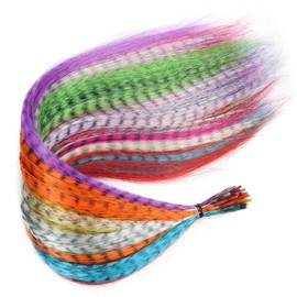 Reccisokz Colourful Feather Hair Extensions Set, Art Hair Extensions Hair Strands, Children, Feather Hair Accessories, Hairpiece, Pliers, Hook with Beads, Ponytail Braids, Extension Hair Extension