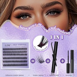 LZM Selbstklebende Wimpern 40P D Curl Wimpern Selbstklebend 8-14mm Wimpern Extensions Set Mit Pinzette Selbstklebende Wimpern Ohne Kleber Lash Extension Set Natürliche Wimpern (40P)