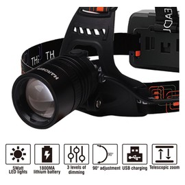 Edward LED Headlamp Flashlight with Rechargeable Battery - Telescopic Zoom Between Floodlight and Spot Light - Angle Adjust - Waterproof for Camping, Biking, Hunting, Hiking