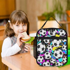 ZCJB-WSRY Soccer Lunch Box - Cool Reusable Soccer Lunch Bag for Women Men Kids - Small Portable Foldable Insulated Lunchbox for School Work Picnic