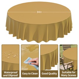 CXPSINC 2 Pack Premium Disposable Plastic Tablecloth 84" Round Table Cover for Birthdays Weddings Christmas Anniversary (Gold)