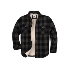 Pearl snap Men's Sherpa Lined Flannel Quilted Jacket Long Sleeve Cotton Plaid Button Up Down Jacket Winter Shirts(Gray Black 15# XL)