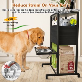 Elevated Dog Bowls: Height Adjustable Raised Dog Bowl Stand (4.5'' to 12'') 2 * 1700ml Stainless Steel Bowls + Slow Feeder, Dog Feeding Station w/Storage Organizer & Toy Basket for Medium/Large Dogs