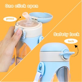 Bunnytoo Baby Sippy Cup with Straw Tritan BPA Free Leak-proof Shoulder Strap Transition Kids Water Bottle with Calibration for Babies under 3 Years Old Home School Outdoor,400ml Blue