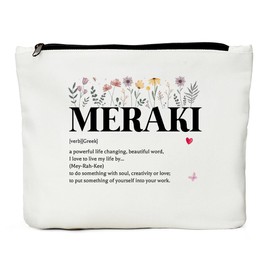 Meraki Definition Cosmetic Bag, Meraki gifts Greece Makeup Bag, Inspirational Quotes, Motivational Gifts for Women Birthday Positive Appreciation Gifts for Female Friend Her Colleagues Coworker Sister