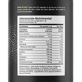 Carnitina de 180 Cápsulas con Café Verde, Carnitina, Vinagre de Manzana, CLA y Picolinato de Cromo. Carnitine Blend B Life.