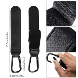 GHPKOTW Kinderwagen Haken Clips,2 Stück Buggy-Clips Träger Kinderwagen Haken,Kinderwagen Taschenhalter Aus Leder,Bag Hooks For Stroller,Kinderwagen Clips,Kinderwagen Haken Für Taschen,Rucksack (Schwar