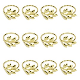 Pack of 12 Napkin Rings Gold, Christmas Napkin Ring Metal with Leaf Design, Elegant Napkin Rings for Table Decoration on Christmas, Valentine's Day, Wedding, Birthdays, Dinner Party, Anniversary