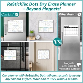 Clever Clean Dry Erase Monthly Calendar and Weekly Planner 16.55"x13.5", Restickable Whiteboard Calendar Sticks to Most Smooth Surfaces. Along with 3 Colors Reusable Sticky Notes 3"x3" 6-Pack.