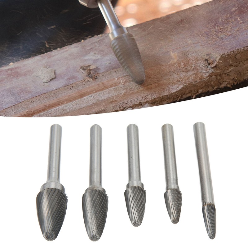 5pcs Carbide Burrs Single Cut Rotary File with 6mm/0.24in Shank